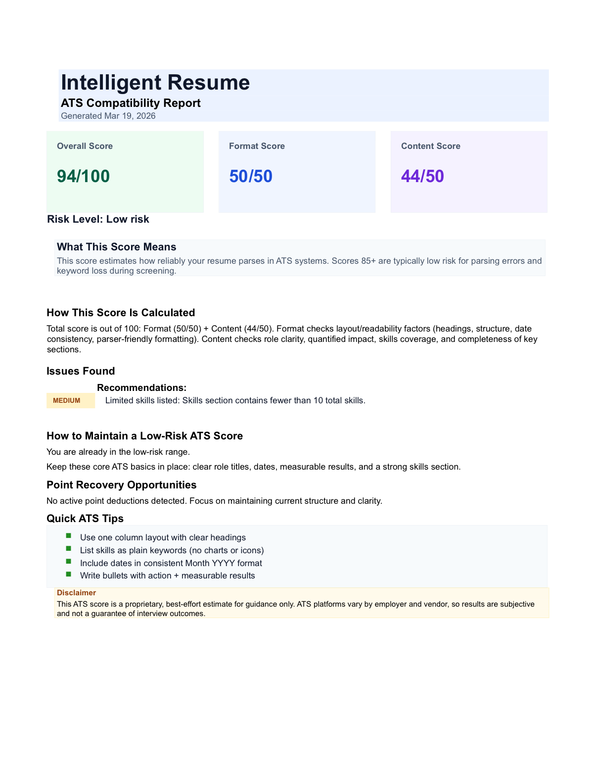 Sample RN ATS report