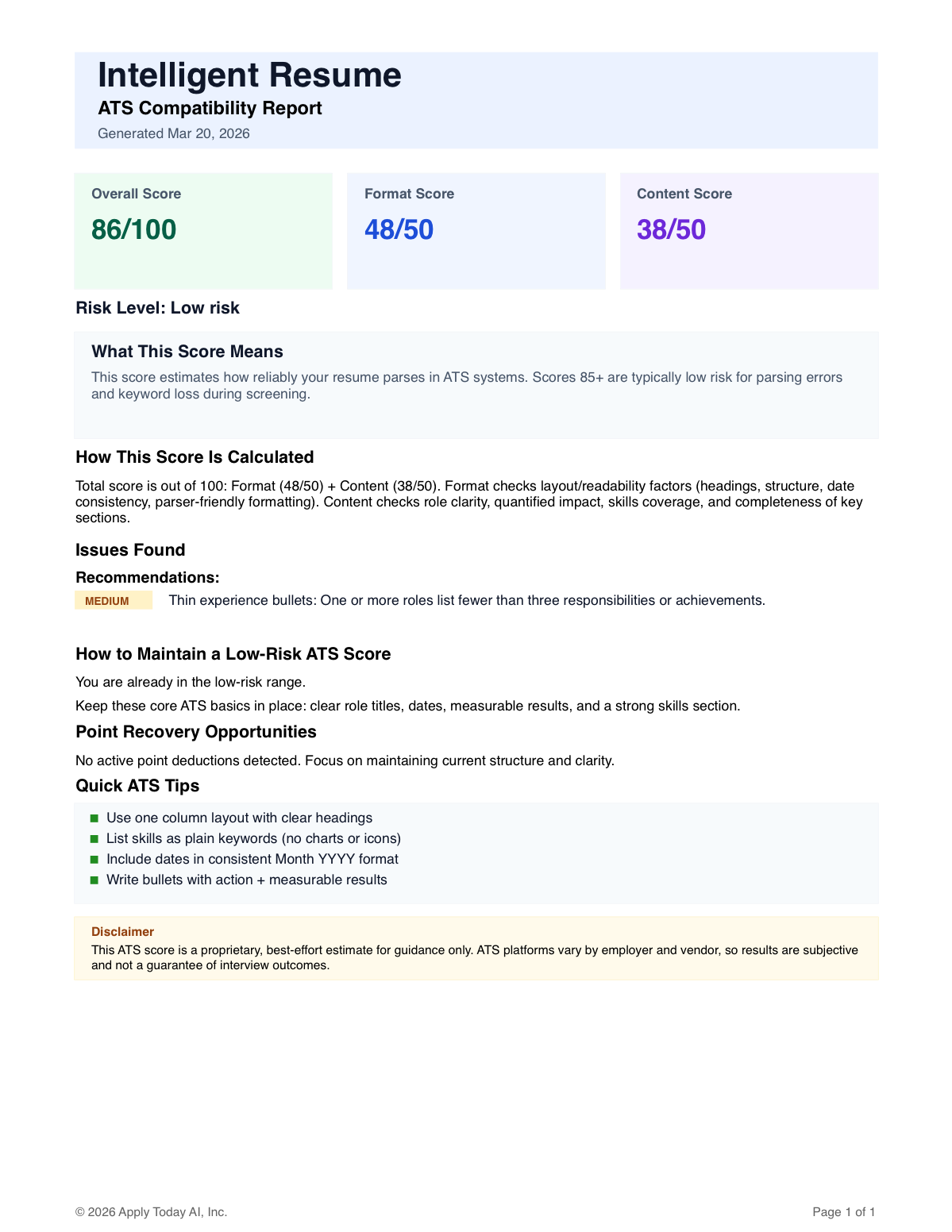 Sample tech director ATS report
